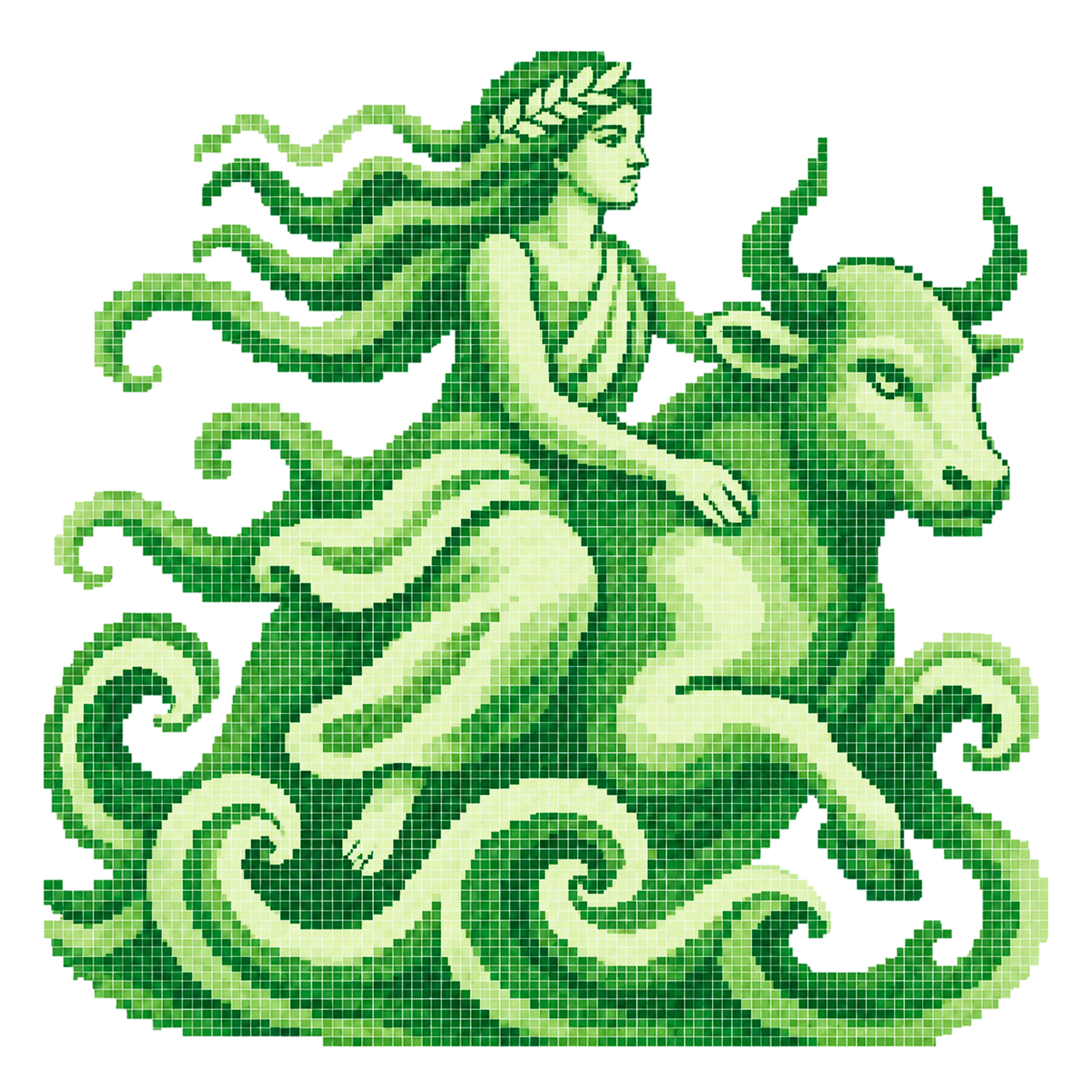 Une mosaïque verte d'Europe chevauchant le taureau, le motif classique de la pièce de deux euros.