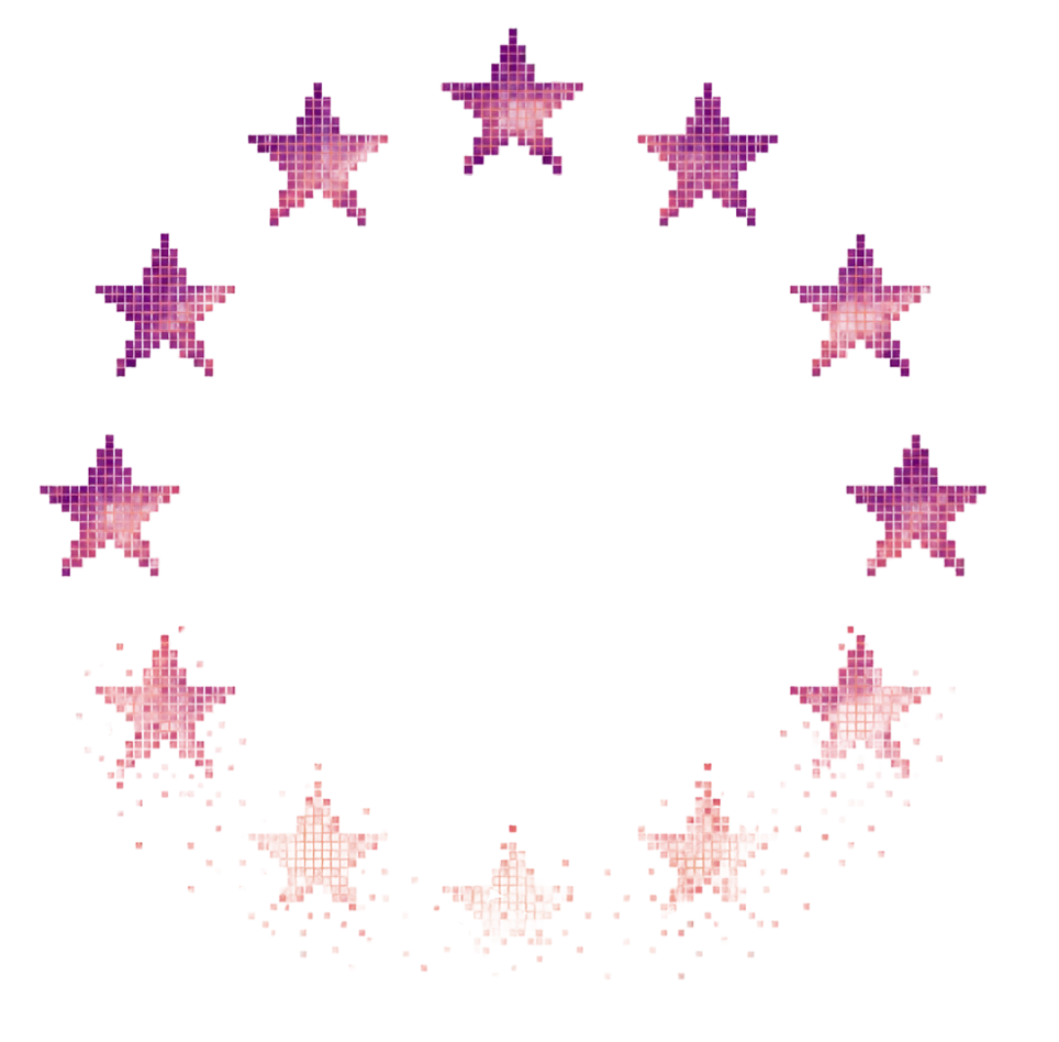 Les douze étoiles de l'UE, à moitié dissoutes en poussière de pixels.